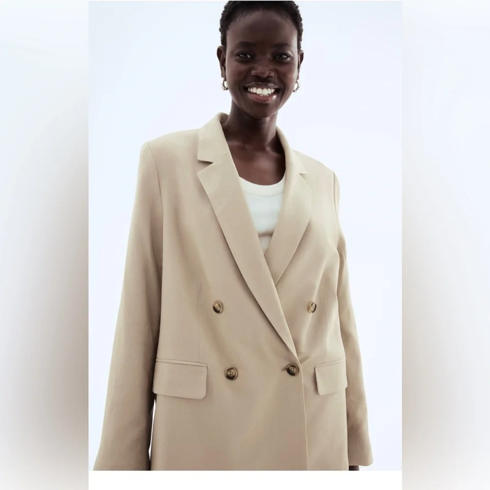 NWT - H&M Linen Blend Double-Breasted Blazer - Picture 1 of 7